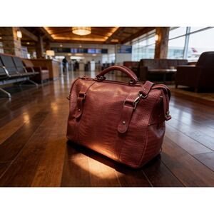 Vintage 90s Bath & Body Works Red Faux Croc Embossed Weekender Duffel Bag